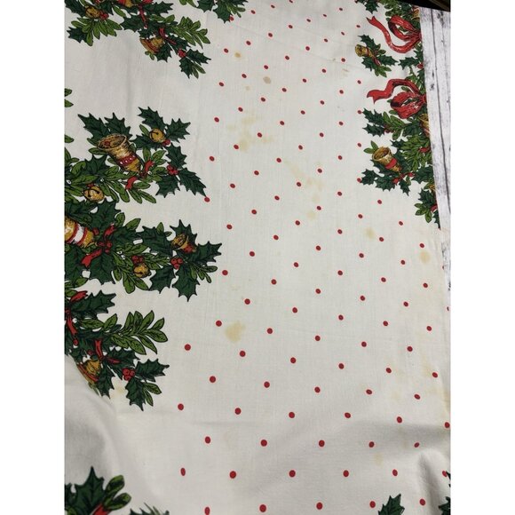 Vintage Christmas Printed Tablecloth Red Bows Ribbons Polka Dots 1950s Red Green - Picture 15 of 16